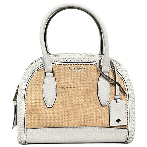 Kate Spade Raffia & Leather Reiley Medium Dome Straw Satchel 2-Way Crossbody